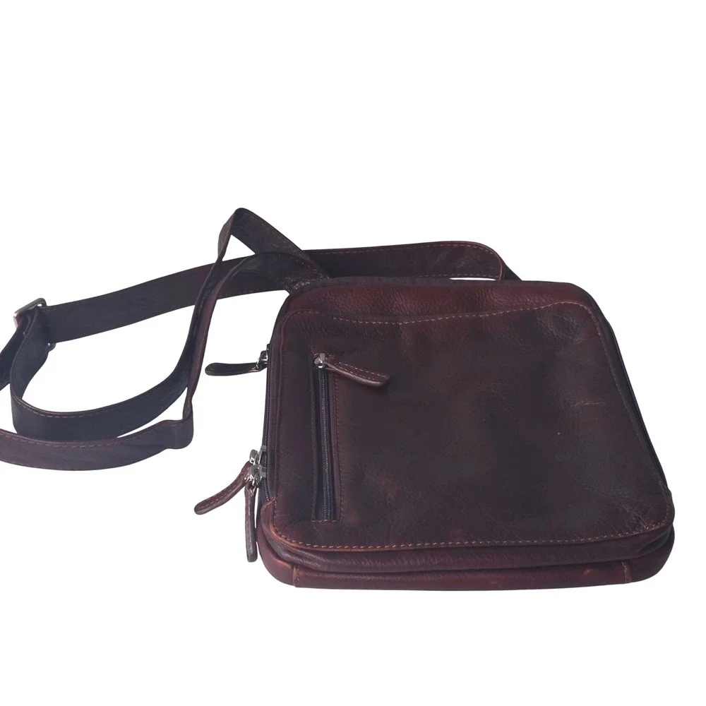 Osgoode Marley Genuine Leather Dark Brown Crossbody Messenger Bag Multi-Pocket